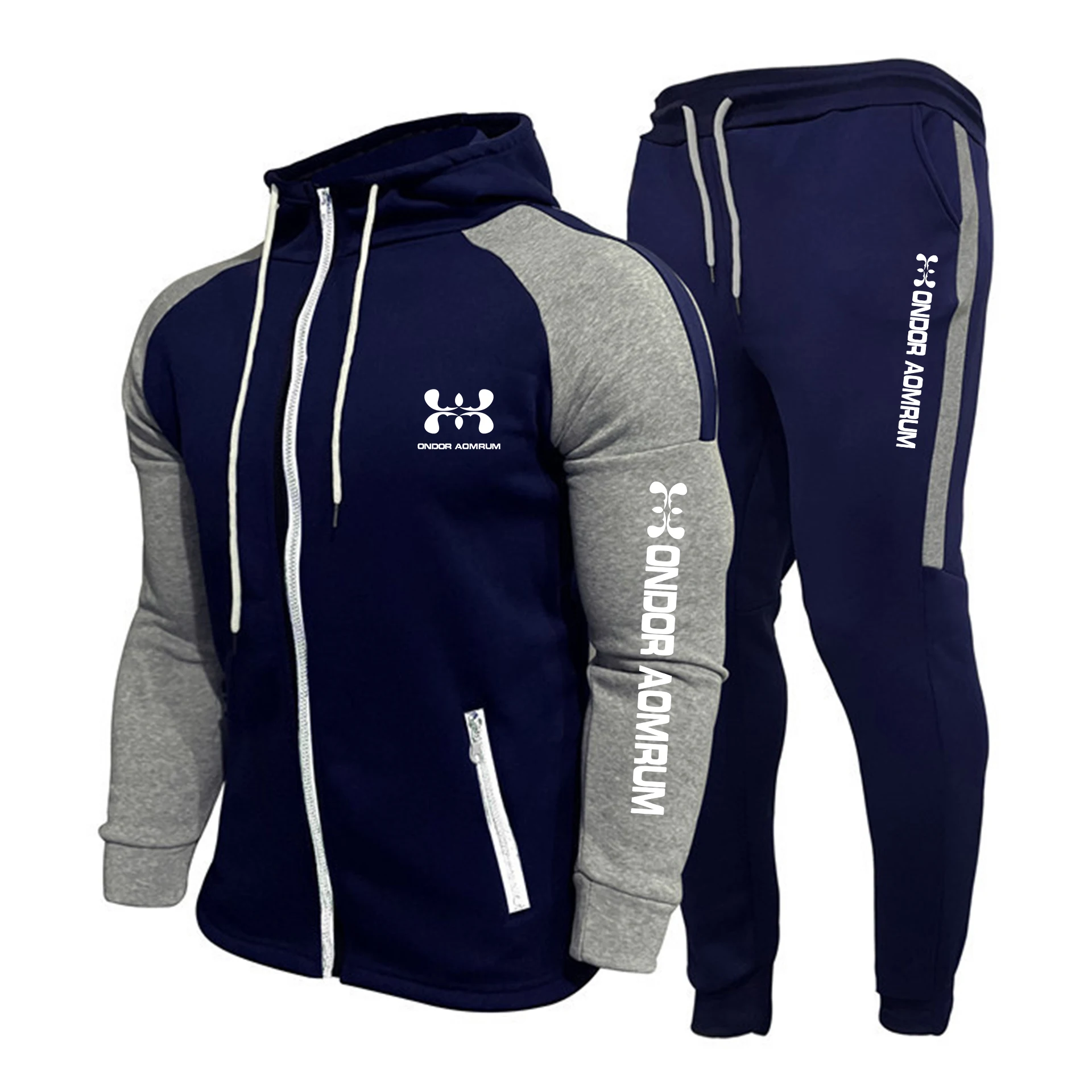 2023 Neues lässiges Herren-Sweatshirt-Set mit Kapuze und langen Ärmeln, Fleece, bequemer Strickjacke und farbblockiertem Sweatshirt