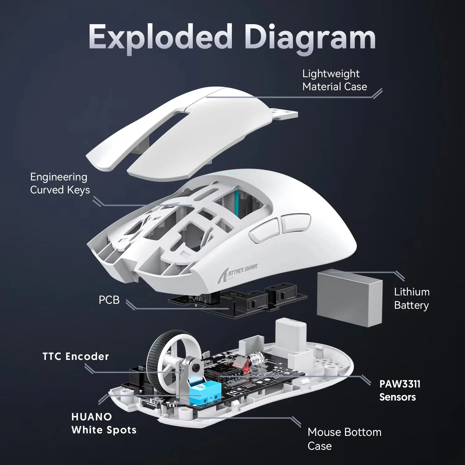 Delux Attack Shark X11 PAW3311 Bluetooth Mouse, Triple Mode Connectivity, Touch Magnetic Charging Dock, Ultra-Light Gaming Mouse