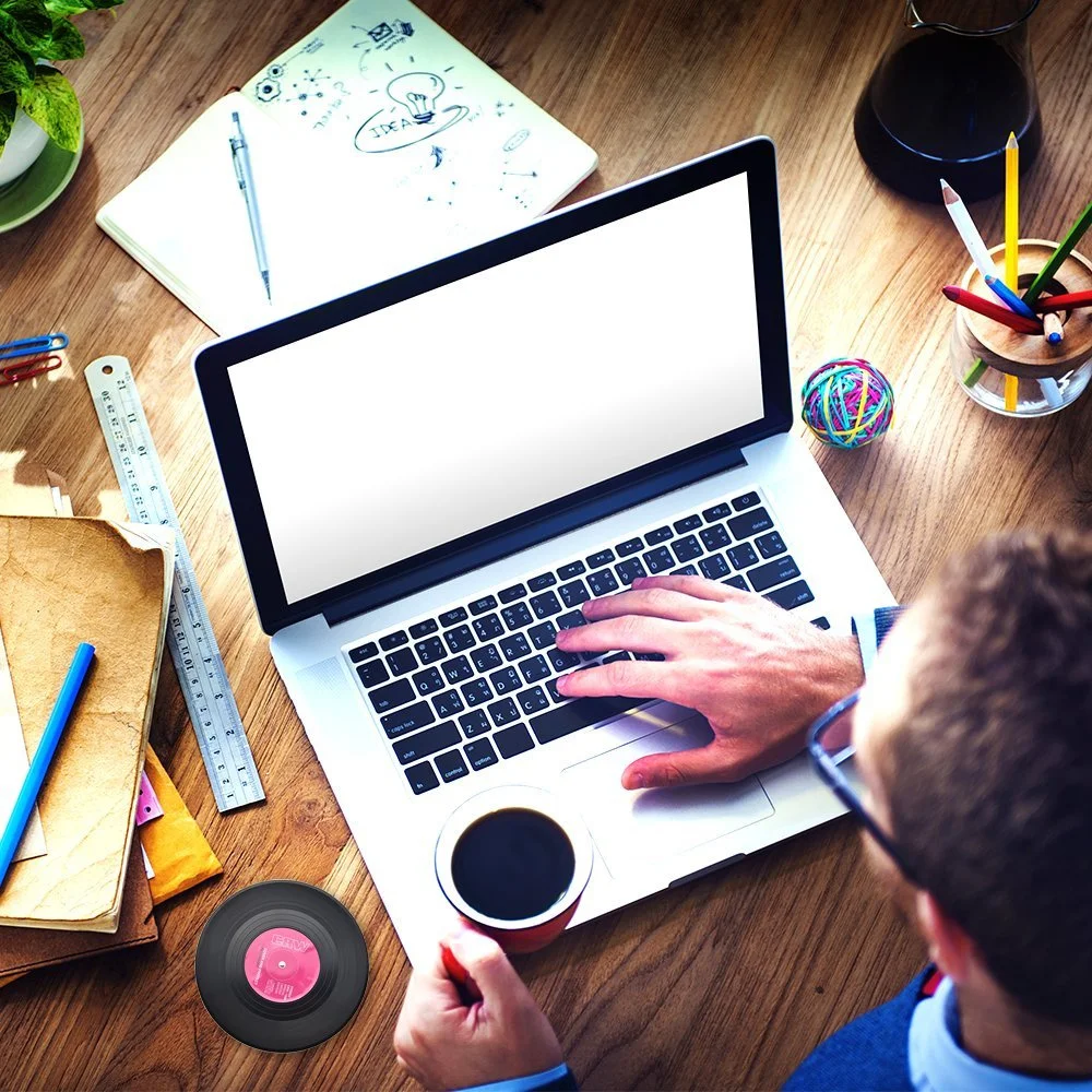 6pcs/Set Colorful Retro Vinyl Record Disk Coasters for Drinks Vinyl Record Coaster Set Coffee Table Decor