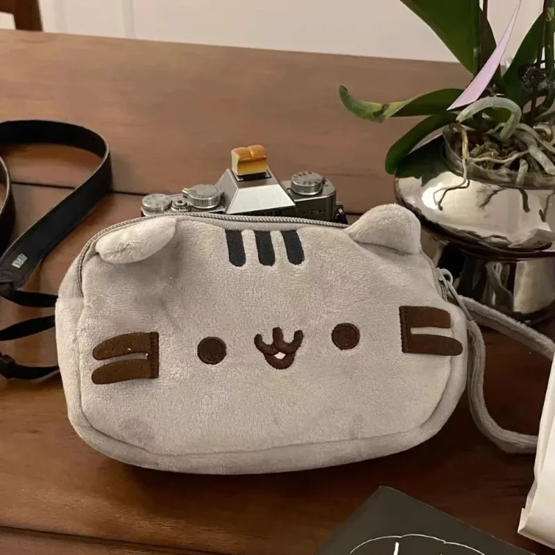 1PC 애니메이션 뚱뚱한 회색 고양이 봉제 인형 연필 가방 (학생 및 어린이용) 고양이 모양 필통 대용량 연필 케이스
