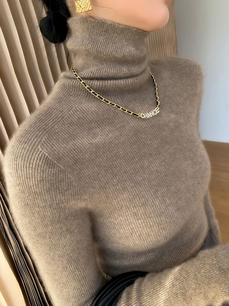 2024 Korean Style Turtleneck Long Sleeve Pullover Fashion Soft Warm Basic Sweater Women's Autumn Winter Slim Solid Knitwear Tops