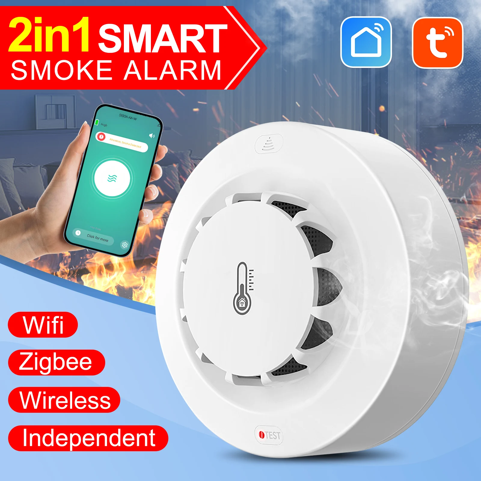 Newly Released Smart Life App - Controlled WiFi Smoke, Temperature & Humidity Sensor Powered by AAA Batteries