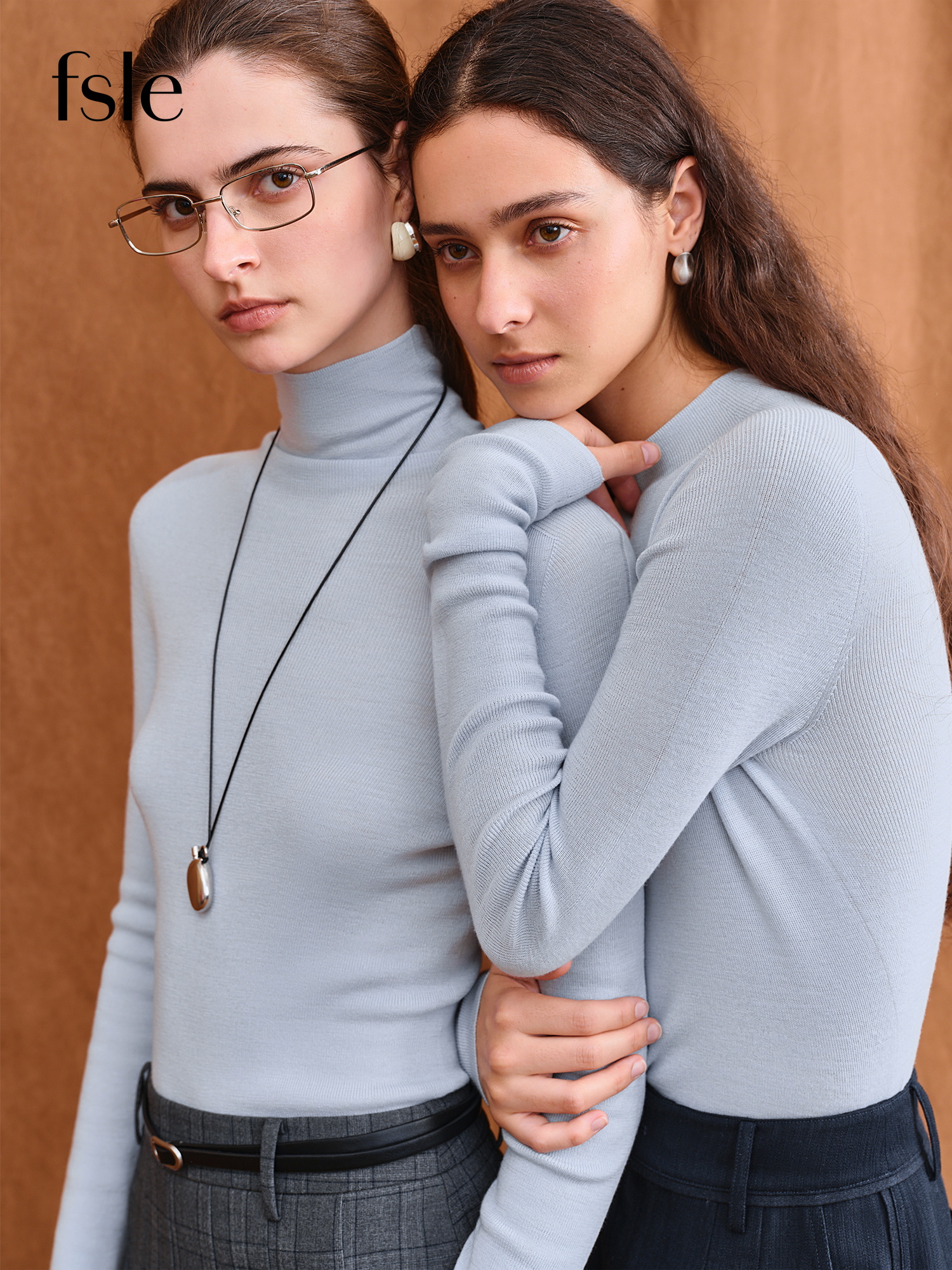 FSLE 【Premium Series】Duitse Biella Wol Herfst Super Fijn Wasbaar Naadloos Eendelig Mock Neck Thermische Basislaag Shirt Dames