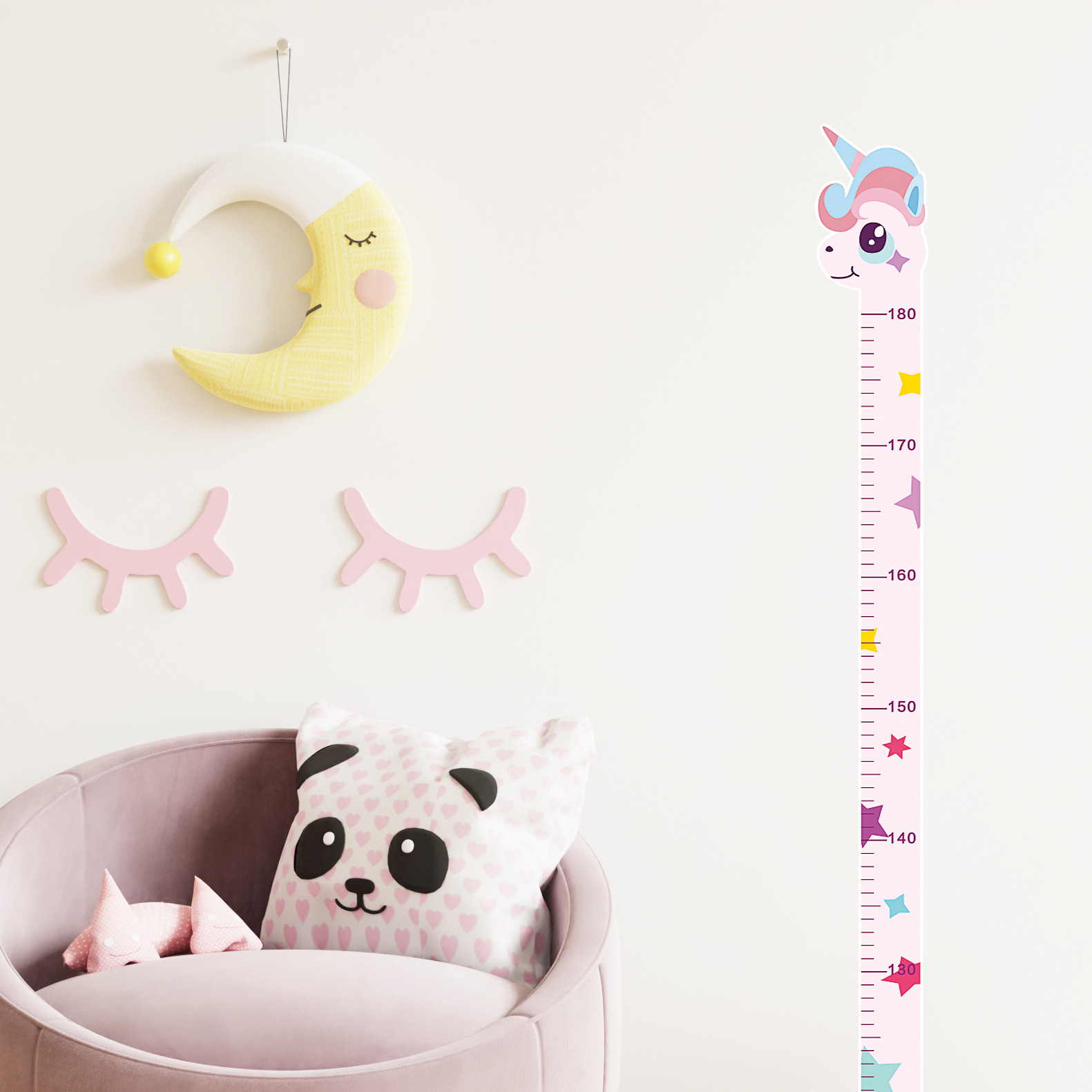 Adesivo per altezza simpatico cartone animato Unicorno Dinosauro Giraffa Adesivi per righello di misurazione dell'altezza della parete per la decorazione della scuola materna della camera dei bambini
