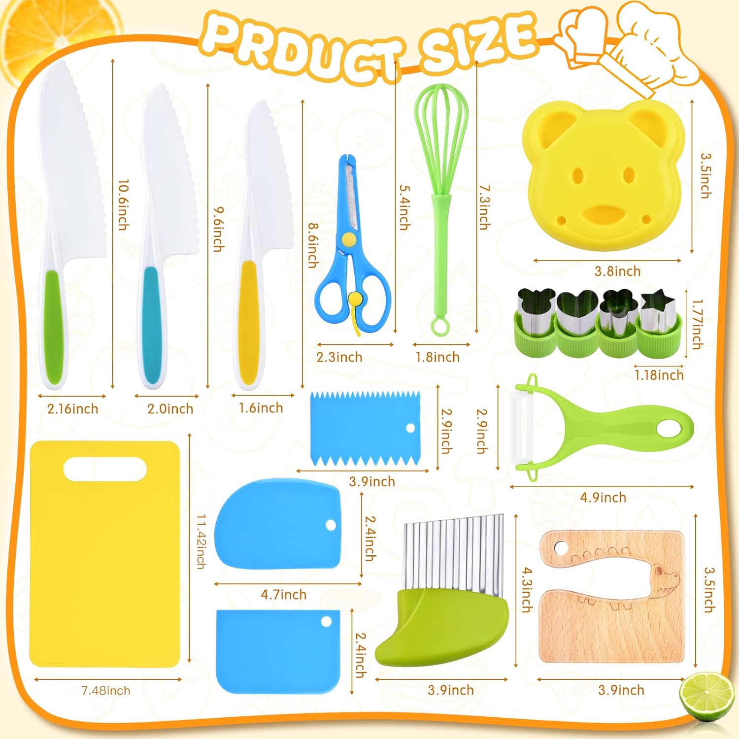 17PCS Kids Cooking sets Real Cooking Montessori Kitchen Tools for Toddlers Kids Safe Knives for 2/3/4/5/6/7/8 Year Old