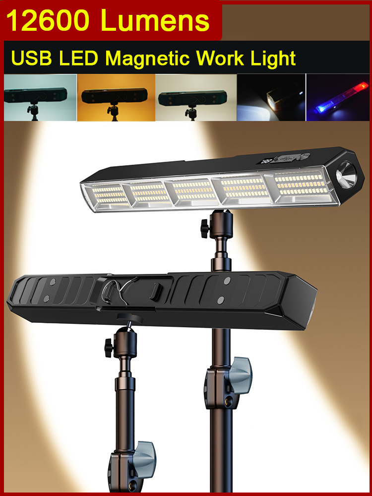 【Магнитная светодиодная панель высокой мощности】Портативный USB-перезаряжаемый рабочий фонарь с 3 цветовыми режимами IP66 Водонепроницаемый аварийный блок питания