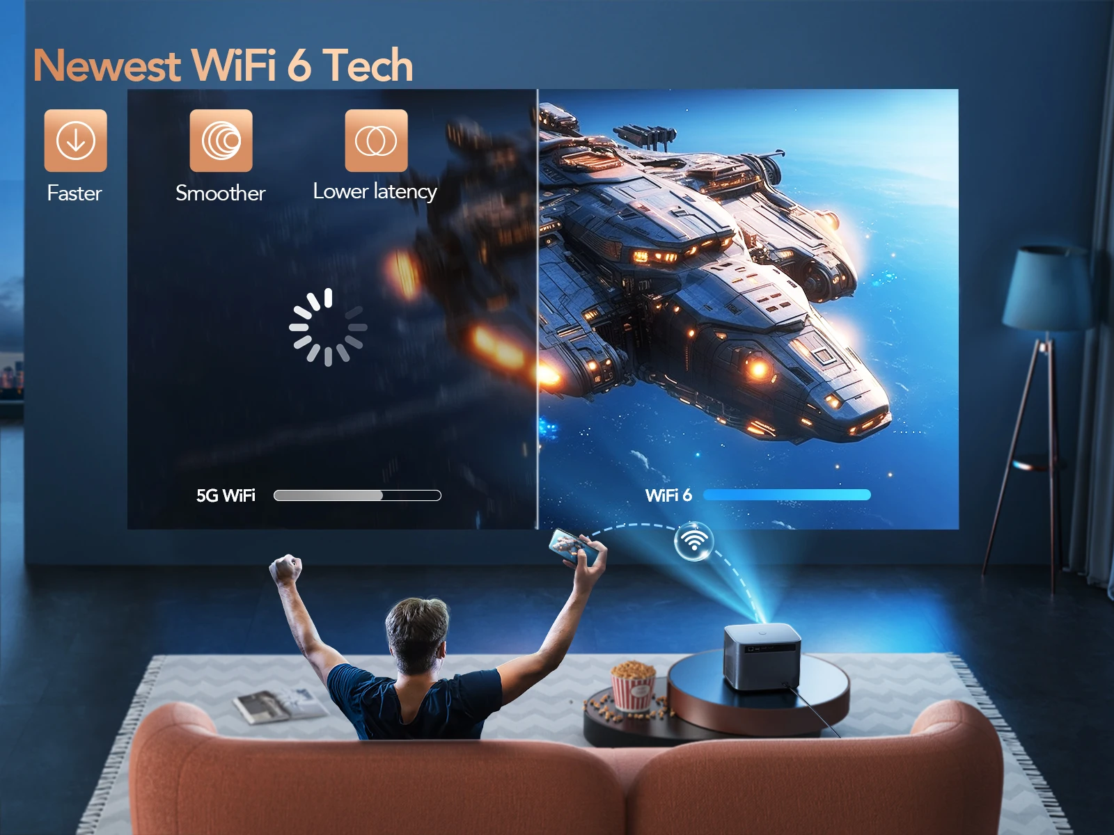 Android TOPTRO-4Kプロジェクター,9.0ルーメン,26000 p,wifi 6,bluetooth,オートフォーカス,キーストーン,屋外,ホームシアター,1080