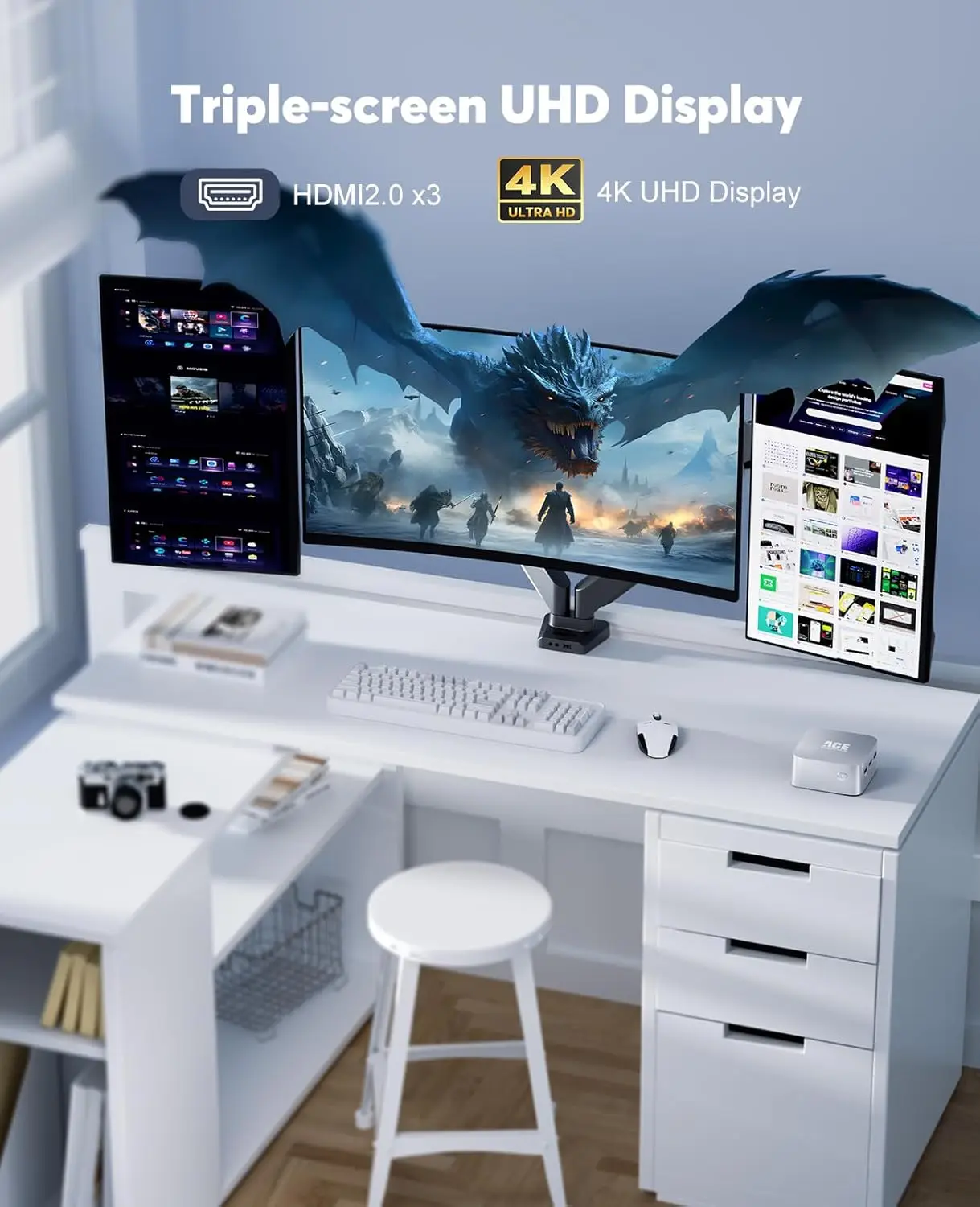 KAMRUI T8 Plus Mini PC Alder Lake N95 12GB LPDDR5 RAM 256GB SSD Windows11 pro 4K 60Hz 2.4/5G WiFi5 BT4.2 Mini Desktop Computer