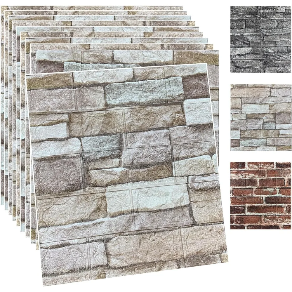 3D Wall Panels Peel and Stick Foam 3D Brick Wallpaper Peel and Stick Faux Stone Wall Panel Self-Adhesive Wallpaper (20PCS)