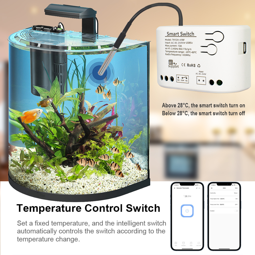 Interruptor de temperatura inteligente wi-fi 7-32v 85-250v 220v termostato de monitoramento inteligente compatível com aplicativo ewelink alexa google home