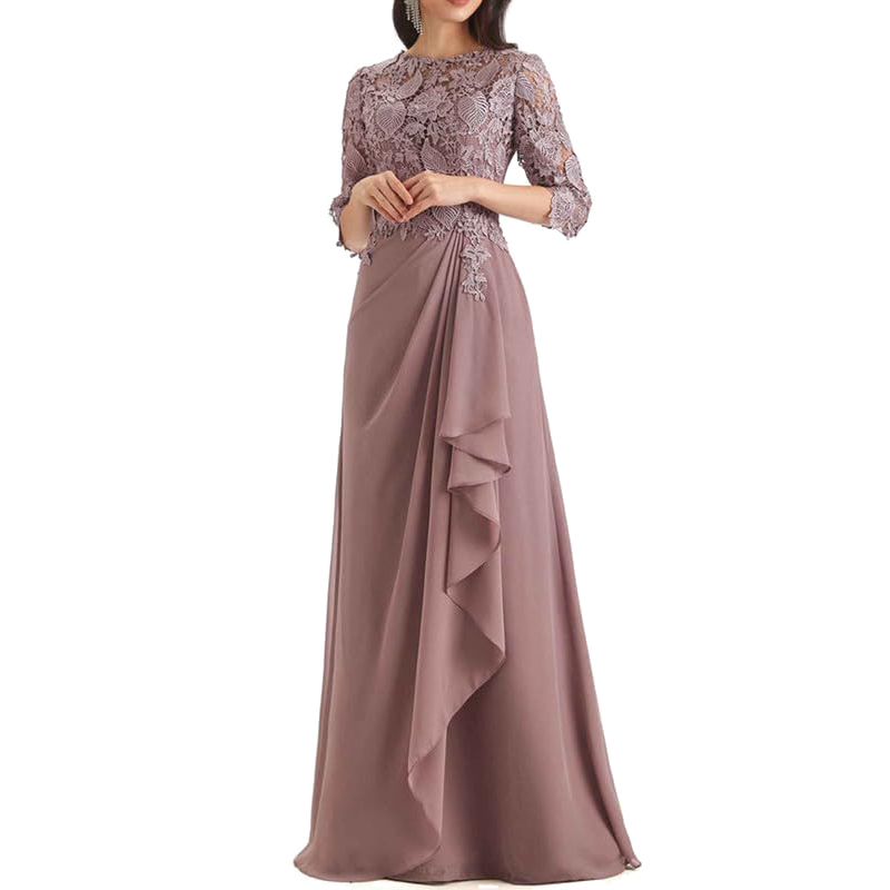 CC 花嫁の母ドレス エレガント V ネック ハーフスリーブ アップリケ 光沢のあるサテン ジッパーアップ バックスタイル プロムドレス