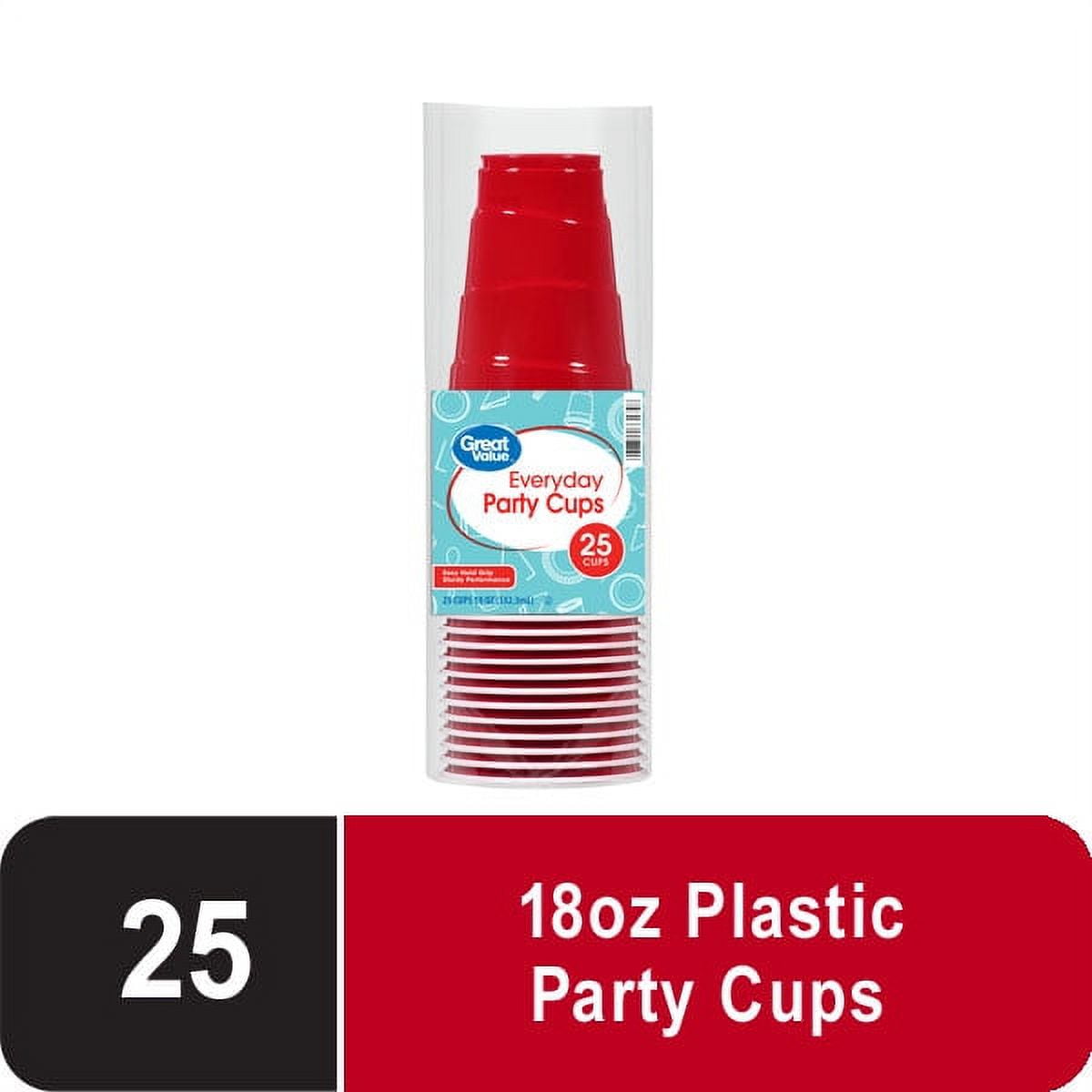 Everyday Party Disposable Plastic Cups, Red, 18 oz, 25 Count