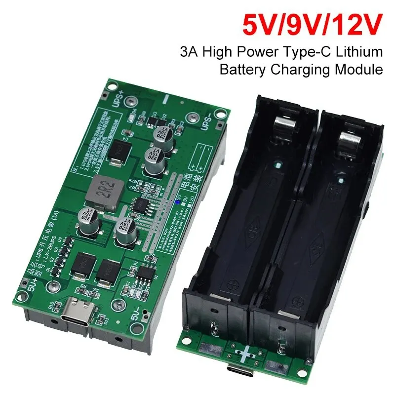 Tipo-C 15W 3A Fonte de alimentação UPS de carga rápida / Módulo de carregador de bateria de lítio 18650 DC-DC Step Up Booster Converter 5V 9V 12V