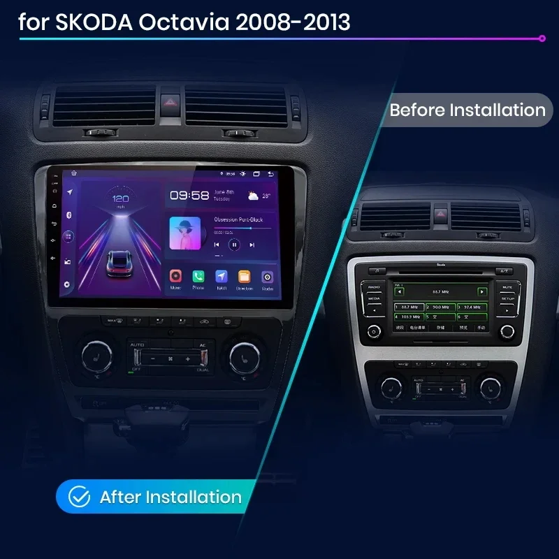Junsun-Wireless CarPlay rádio Android Auto, Sistemas Inteligentes de Carro, RDS, BT, DSP, 2 Din, Skoda Octavia 2 A5 2008-2013