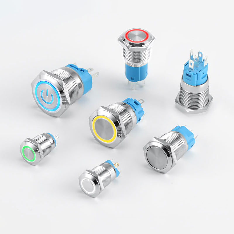 12mm 16mm 19mm 22mm botón pulsador de metal interruptor de encendido y apagado luz LED impermeable botón circular plano 3v 6v 12v 24v 110v 220v ip65