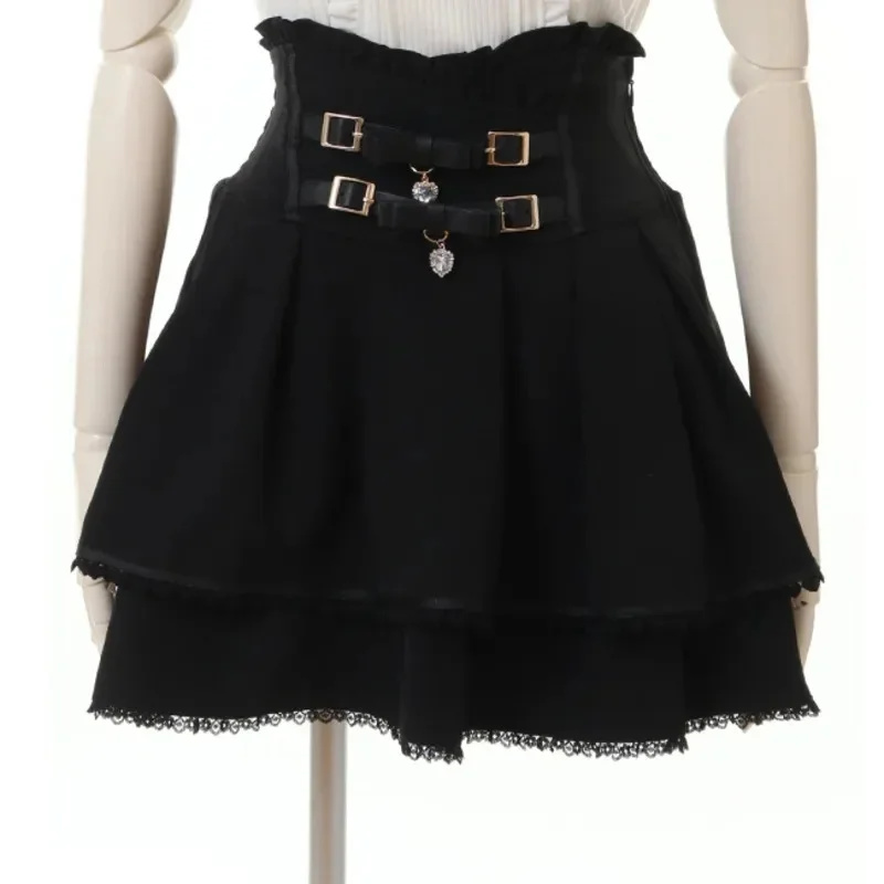 Japan Stijl Hoge Taille Geplooide Mini Rokken Boog Knoop Ontwerp Mini Rokken Kawaii Slim Fit A-lijn Rokken Roze Kant Rokken Voor Vrouwen