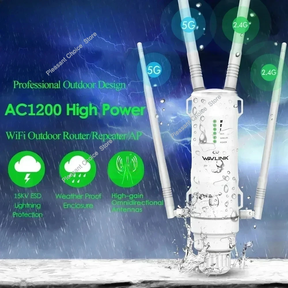 Wzmacniacz WiFi 2025 AC1200 o dużej mocy, zewnętrzny, wodoodporny, bezprzewodowy repeater AP/router WiFi, dwuzakresowy 5G, antena o dalekim zasięgu.