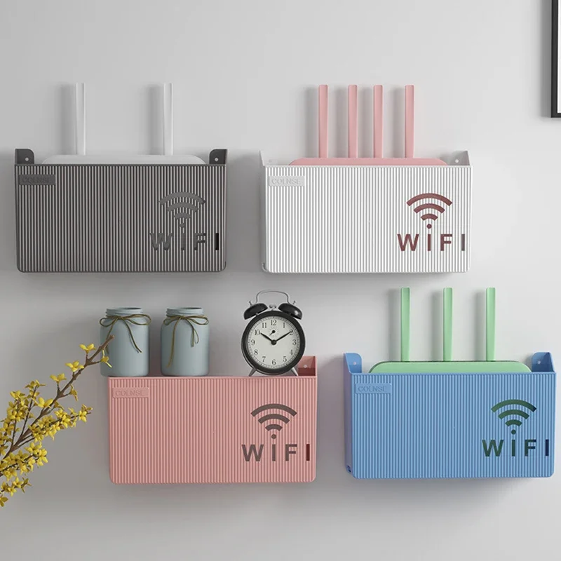 1 Buah Kotak Penyimpanan Rak Router Wifi Nirkabel Hiasan Dinding Kotak Organizer Plastik ABS Kotak Organizer Braket Daya Kabel Dekorasi Rumah
