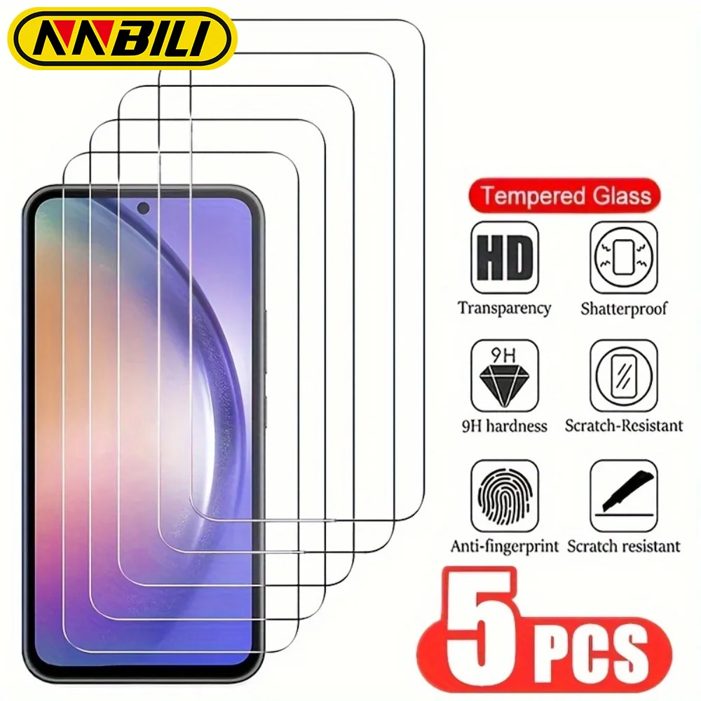 NNBILI 5 pezzi protezione schermo per Samsung A55 A15 A54 A34 A13 A14 A53 A52 A12 A33 A52S A32 A35 A71 A72 A51 A22 S10E vetro temperato