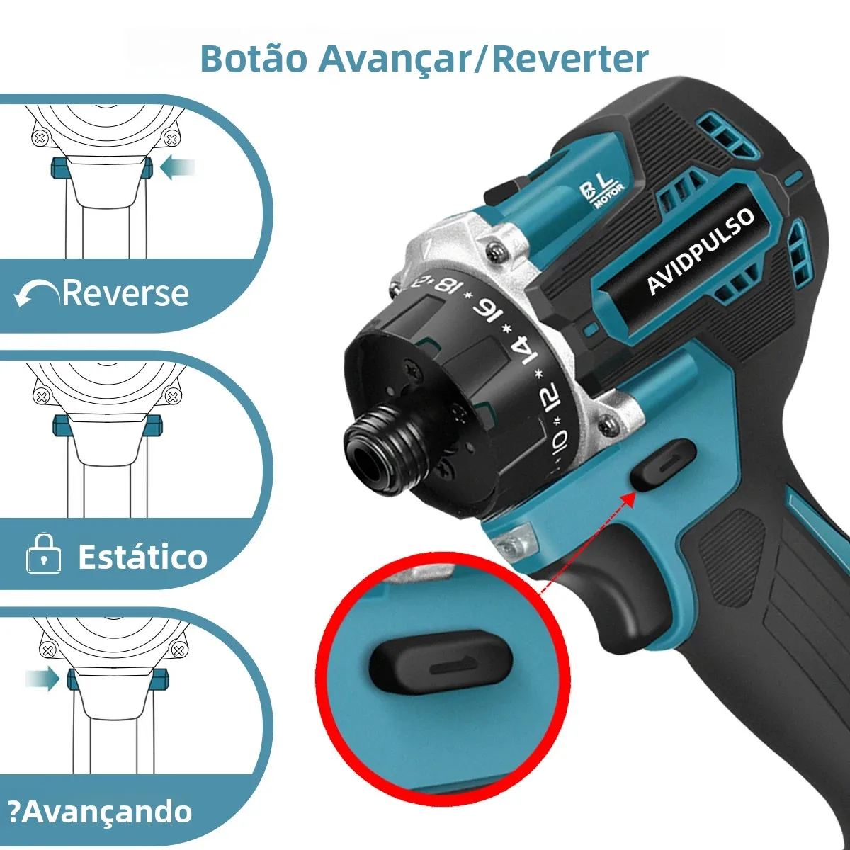 AvidPulse 20 + 1 Torque 1/4 polegadas Chave de fenda elétrica sem escova sem fio 280N.m Furadeira elétrica Ferramenta elétrica para Makita 18v Bateria
