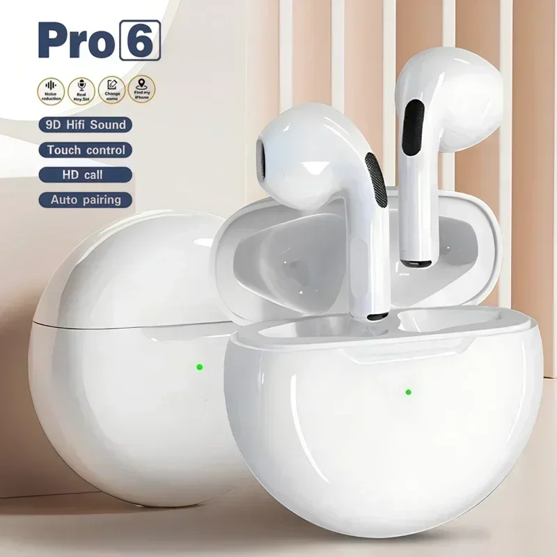 Auriculares Bluetooth Pro 6 TWS Auriculares inalámbricos con Bluetooth Auriculares con cancelación de ruido con micrófono Auriculares inalámbricos Pro6 para IPhone