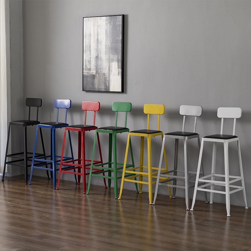 Vintage Industrial Bar Stools Iron Counter Height Chair with Backrest Modern Dining Chairs for Kitchen Minimalist Home Furniture