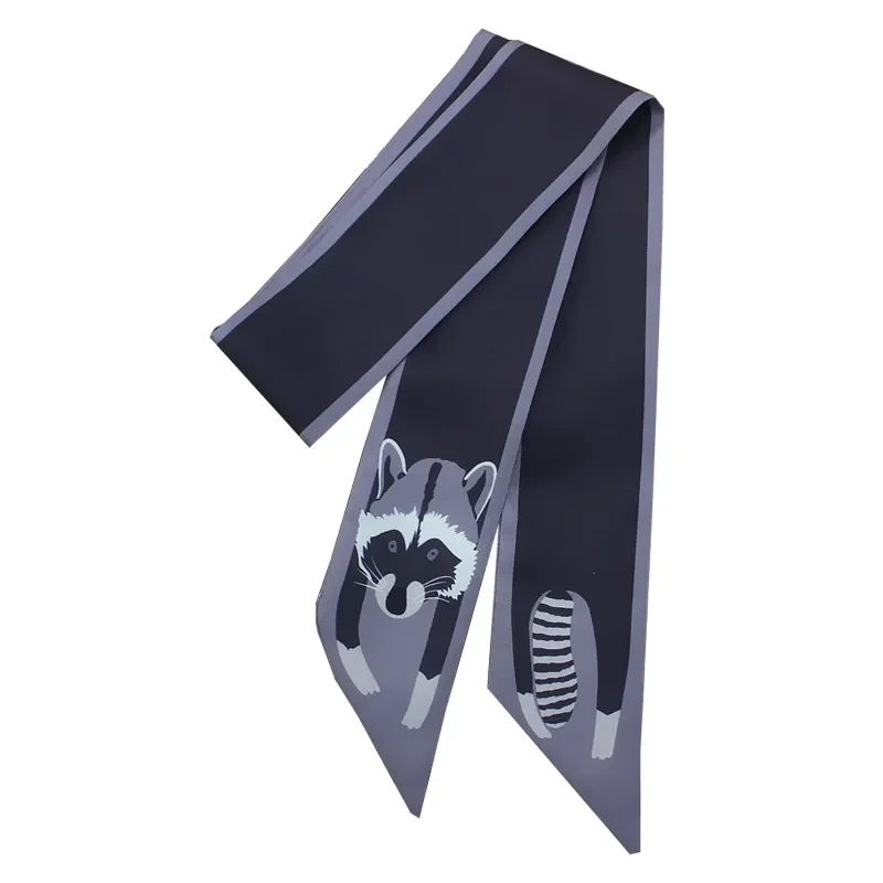 Lenço de seda feminino com estampa animal, bolsa fina e estreita com alça pequena, lenço de seda, alça de bolsa, fita, lenço de cabelo, faixa de cabeça