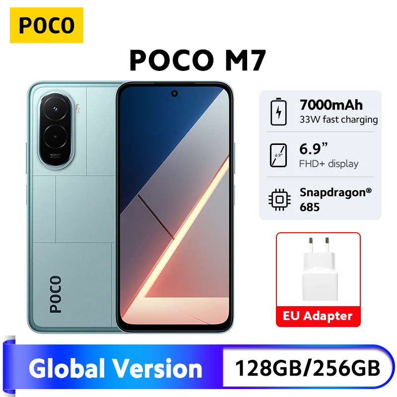 Смартфон POCO M7 Global Version Snapdragon 685 6,9 дюйма, 144 Гц, FHD + дисплей, аккумулятор 7000 мАч, NFC, 33 Вт, турбозарядка, IP64