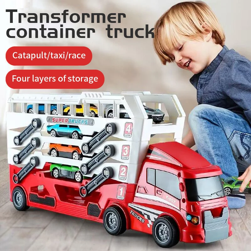 Ejetor recipiente caminhão carro de engenharia com 6 carros de liga brinquedo das crianças pull-back carro brinquedo natal presente de ação de graças