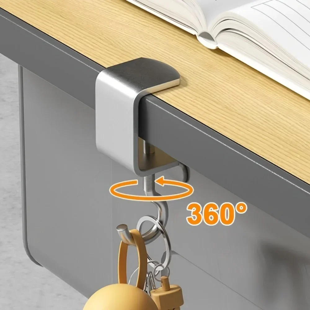 10 Stück 360 ° Drehbare Tischhaken aus Stahl – abnehmbare, zerstörungsfreie Installation für Büroschreibtische, Schulschlafsäle