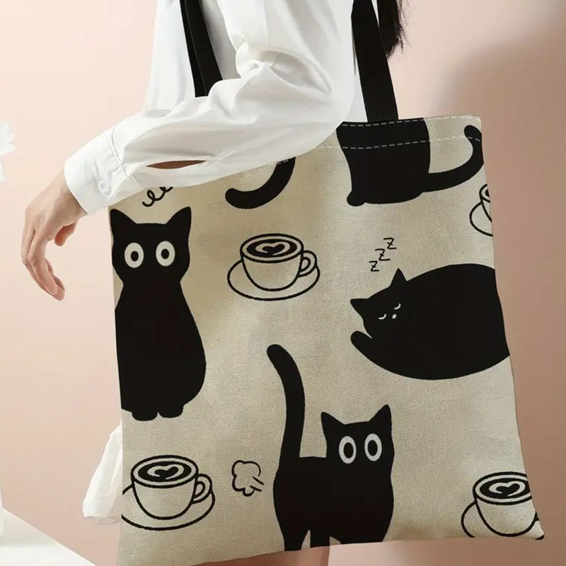 Kawaii Cute Print Tote Bag Cartoon, płócienna torba na ramię o dużej pojemności, damska torba plażowa na zakupy na co dzień