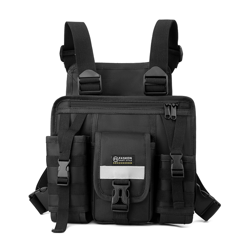 Design reflexivo saco de equipamento de peito resistente ao desgaste saco de colete tático vários bolsos estudantes saco de peito hip-hop streetwear mochila