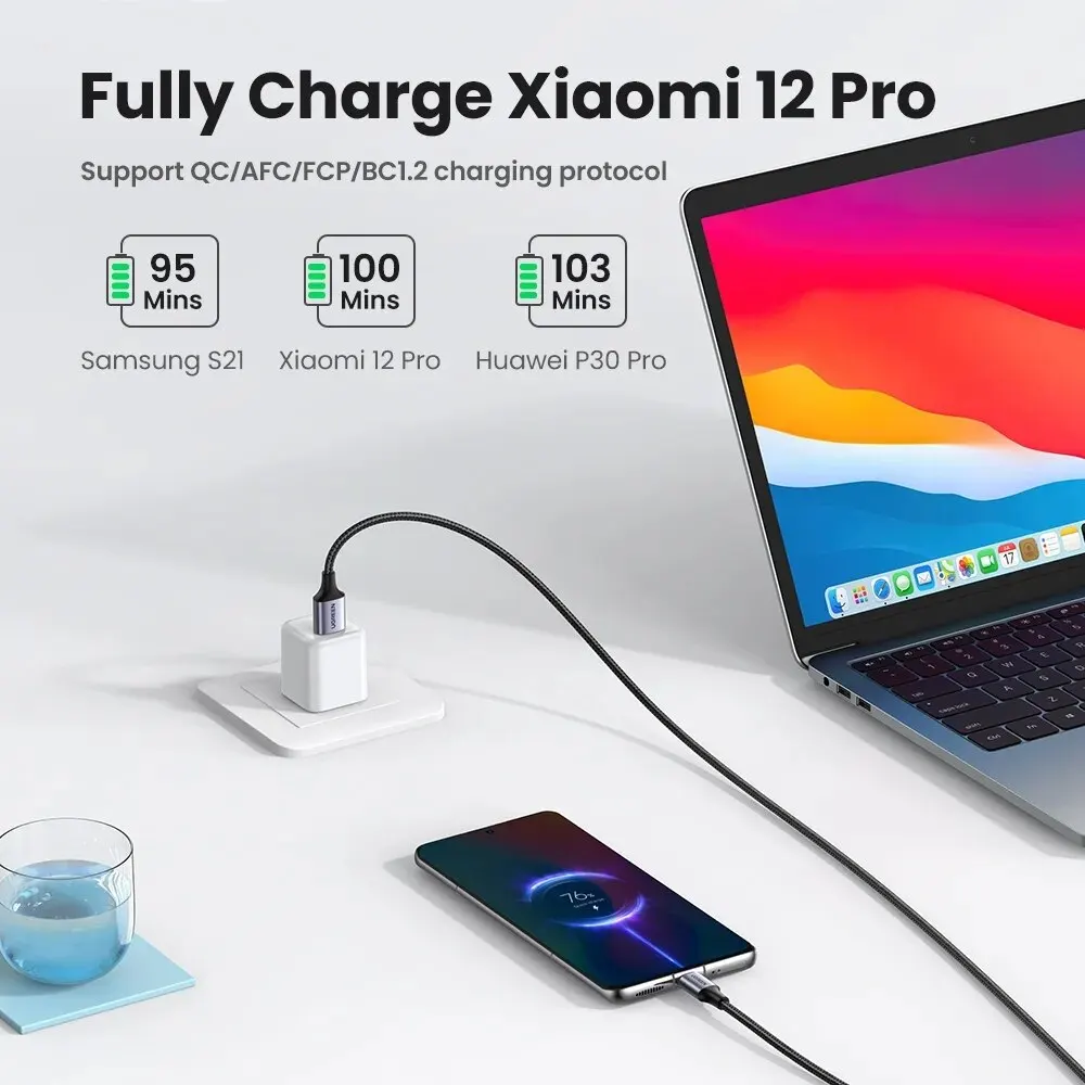 UGREEN 3A 高速充電ケーブル iPad Samsung Xiaomi Poco 磁気 USB-C 充電器データケーブル携帯電話ケーブルに適しています