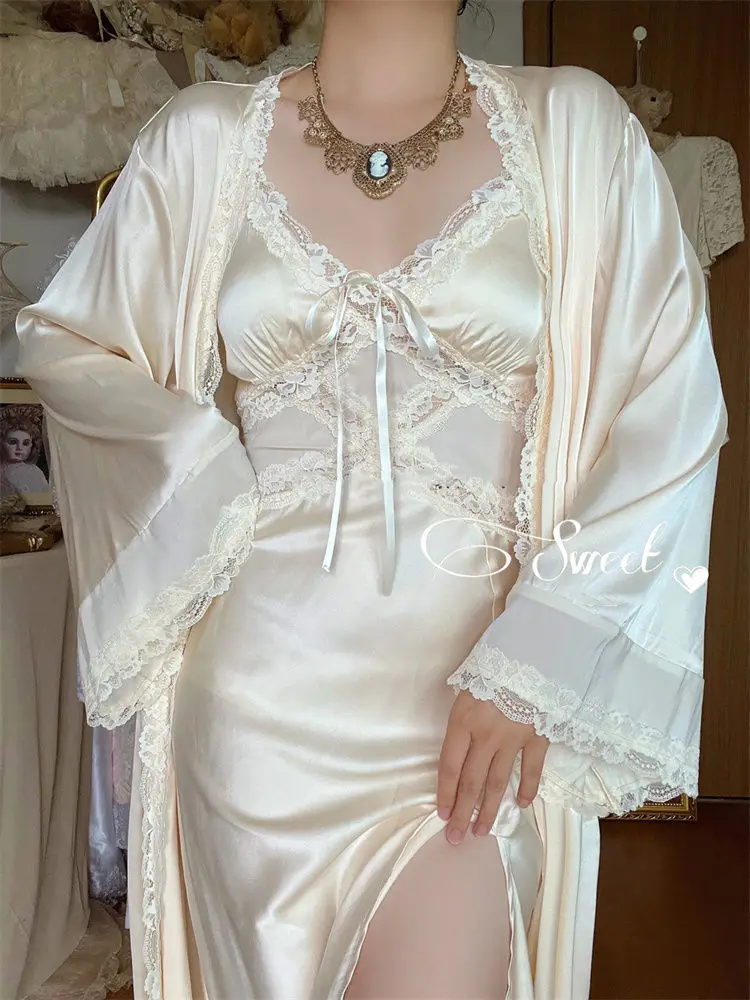 2022 outono seda sexy cinta vestido feminino casual coreano elegante longo split vestido retalhos vestido de renda moda feminina elegante decote em v
