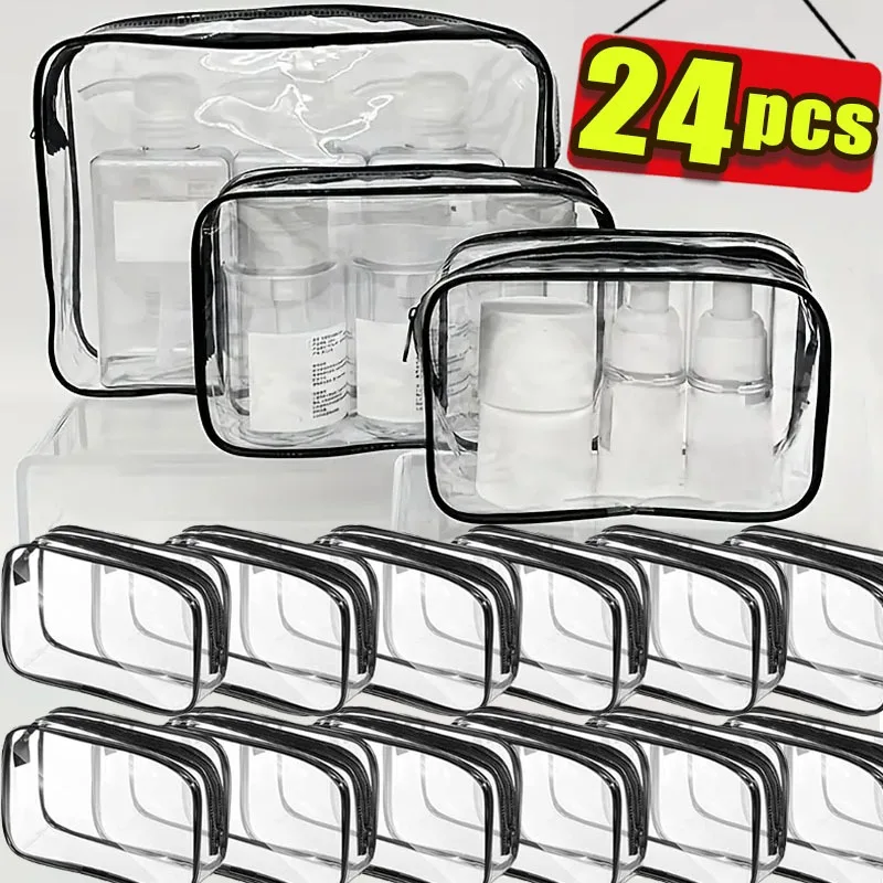 1/24pcs Clear PVC Makeup Organizer Travel Cosmetic Bag Beautician Toiletry Case Transparent Wash Bag Storage Set for Beauty Tool