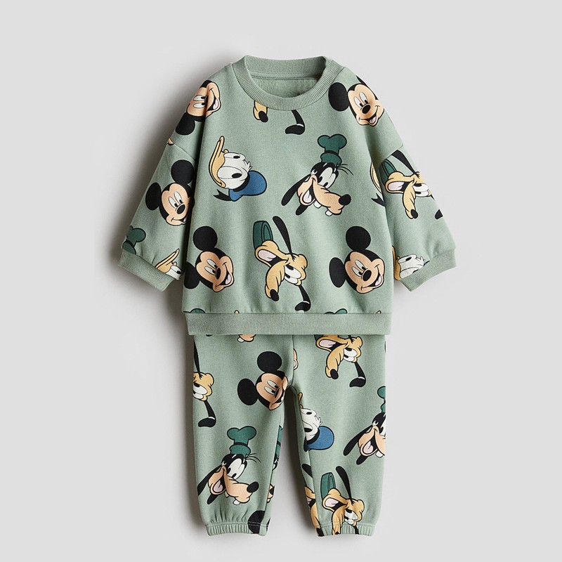 Disney-Conjunto de ropa de otoño para bebé, camiseta + pantalón para niño, sudadera de algodón de manga larga, chándales, ropa holgada para niño
