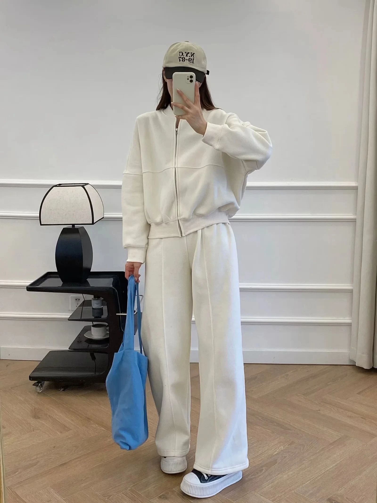 XNWMNZ-Sudadera Bomber con cremallera para mujer, pantalones de felpa elásticos de cintura alta, conjunto versátil de dos piezas, 2024