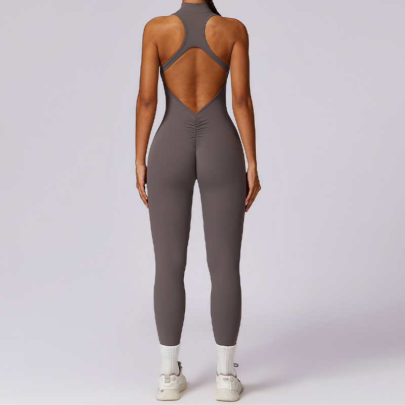 Traje de una pieza con espalda en V para mujer, mono deportivo con cremallera, peleles de Yoga, ropa deportiva sin espalda, monos de entrenamiento sin mangas,ropa deportiva gym mujer conjuntos,mono deportivo