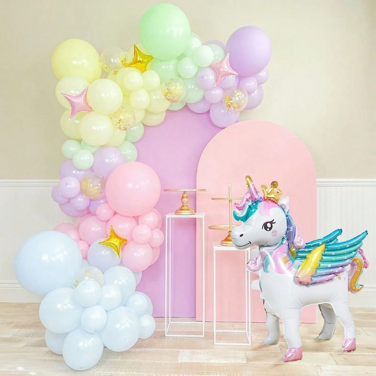 自立型かわいいユニコーンバルーン 1 個、誕生日装飾、レインボーユニコーンパーティー用品、部屋の装飾