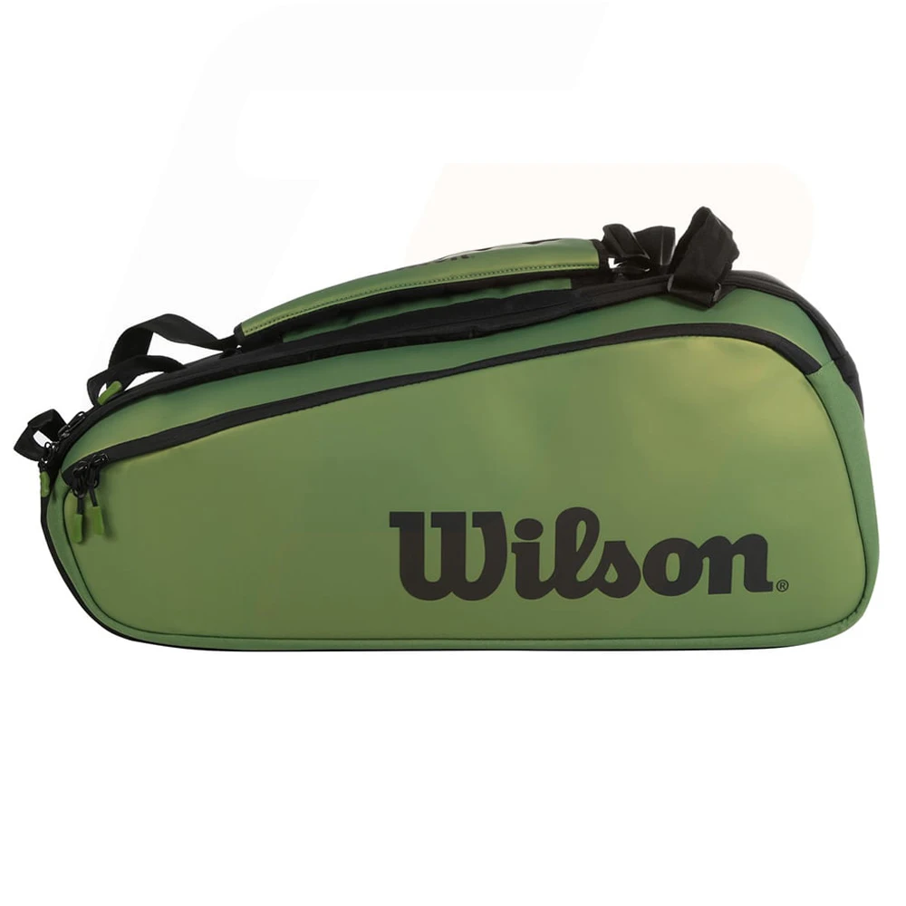 Wilson Blade Super Tour V8 พื้นที่ขนาดใหญ่ 9 แพ็คกระเป๋าเทนนิสสีเขียวอุปกรณ์มืออาชีพกระเป๋าแร็กเก็ตสําหรับไม้เทนนิส WR 8016701001
