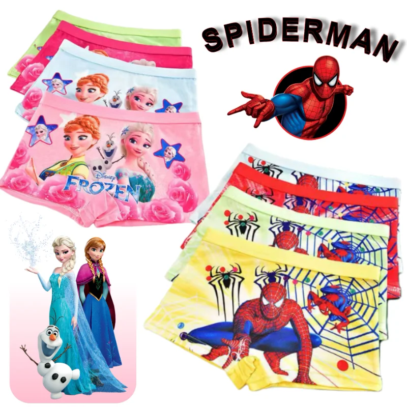 Calzoncillos Boxer con estampado de SpiderMan para niños y niñas, calzoncillos suaves y transpirables de princesa Anna Elsa Frozen, calzoncillos de colores aleatorios con dibujos animados