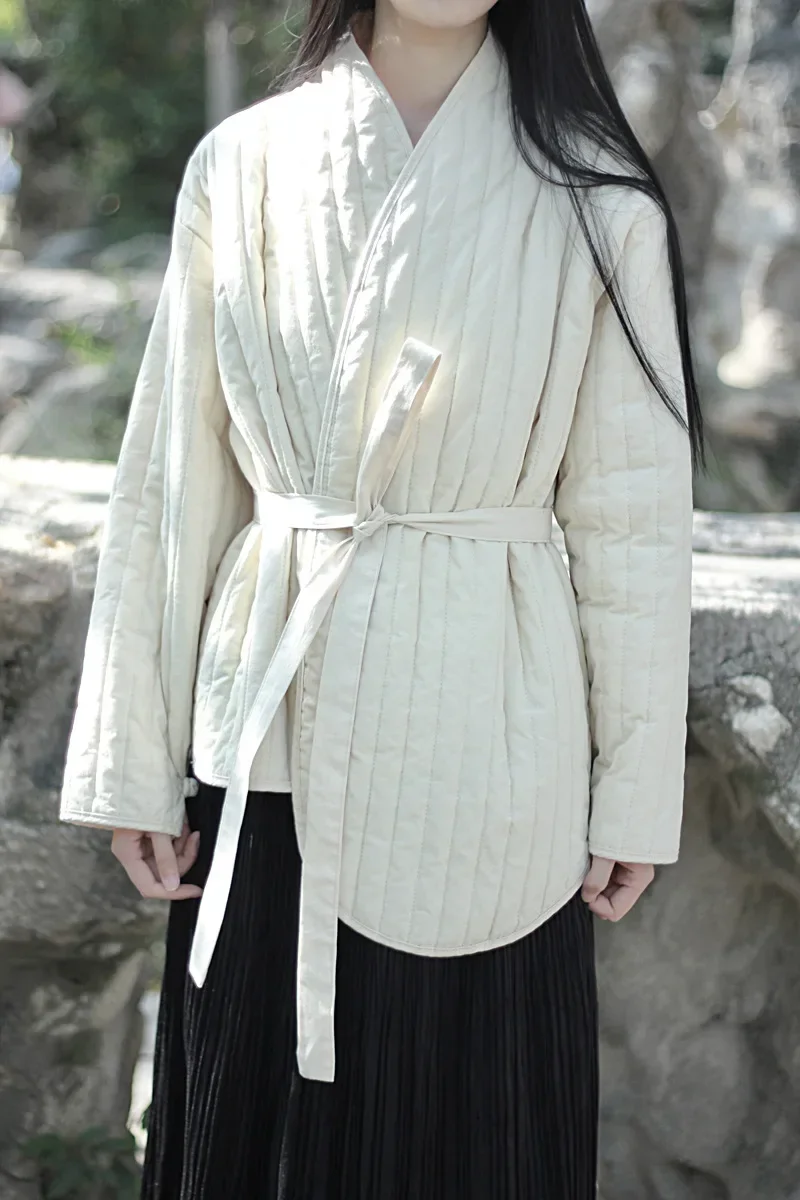 UMI MAO-abrigo de lino y algodón para mujer, Chaqueta de algodón cálida con cordones, estilo Zen, literatura Vintage, invierno, 2023