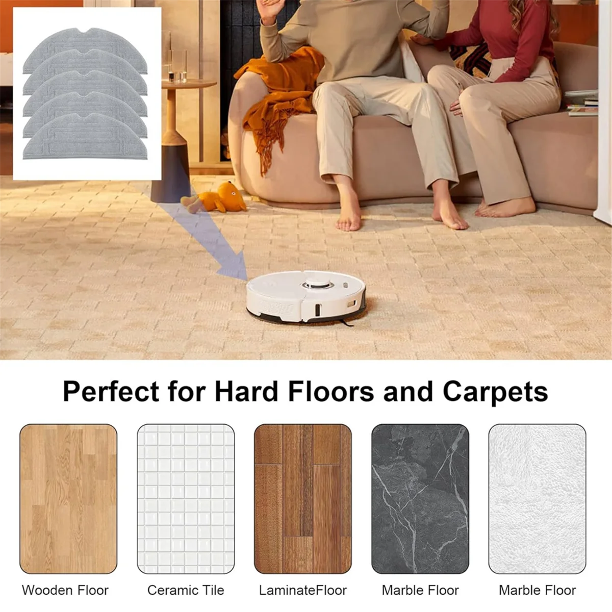 5 Pcs Mop Pads for Roborock S8, S8+, S8 Pro Ultra Robot Vacuum, VibraRise 2.0 Washable Reusable Mopping Pads