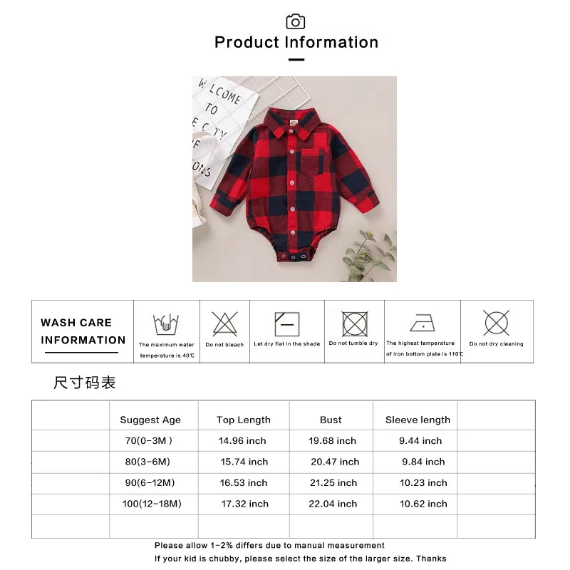 新生児用の赤い市松模様のボディスーツ,男の子用のロンパース,長袖,0〜18か月のファッション,春と秋