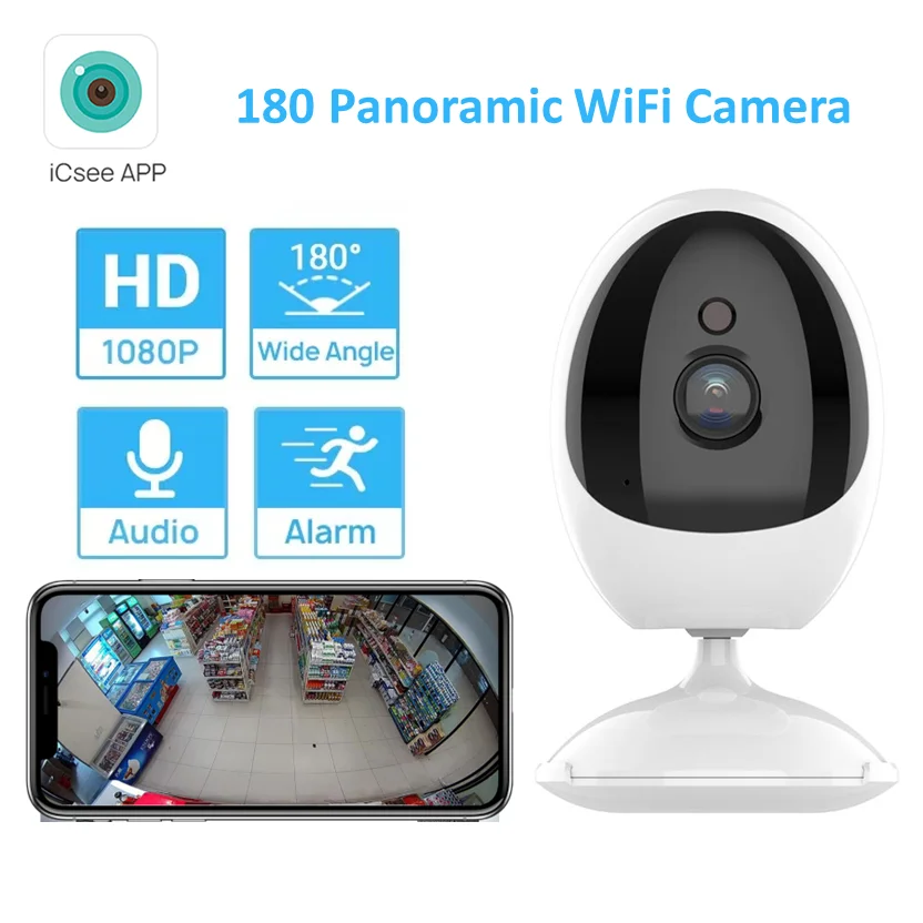Cámara ojo de pez ICSEE, gran angular de 180 grados, lente de 1,44mm, visión nocturna, 1080P, seguridad para el hogar, VR, Wifi, cámara panorámica inteligente AI