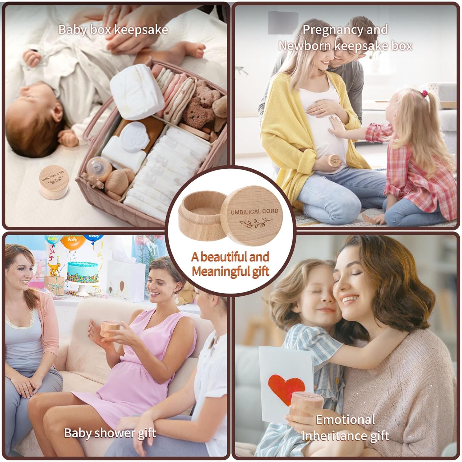 Caixa de lembrança de cabo umbilical de madeira, caixa de memória de bebê gravada para armazenamento de cabo umbilical, fácil abertura, primeiro lembrança de corte de cabelo