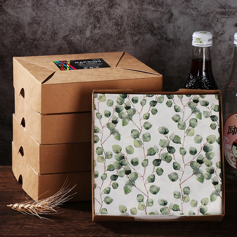 Servilleta estampada con hojas de eucalipto de bosque, servilletas de papel de colores, decoración de mesa de restaurante occidental para Hotel, papel de flores de copa de vino