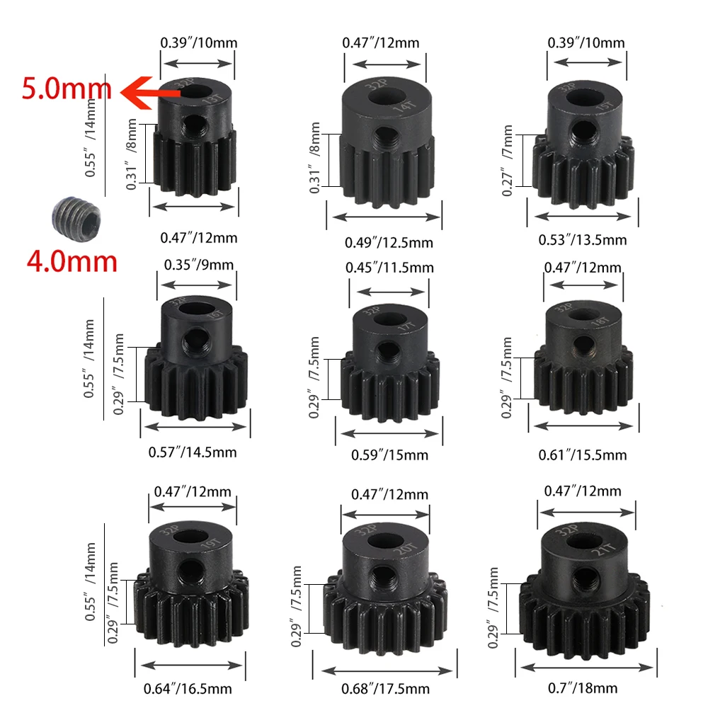 Piñón 32P 5mm 13T-21T y M0.8 11mm 54T engranaje grande engranaje de Motor de acero endurecido para coche Traxxas Slash E-REVO Summit 1/10 RC