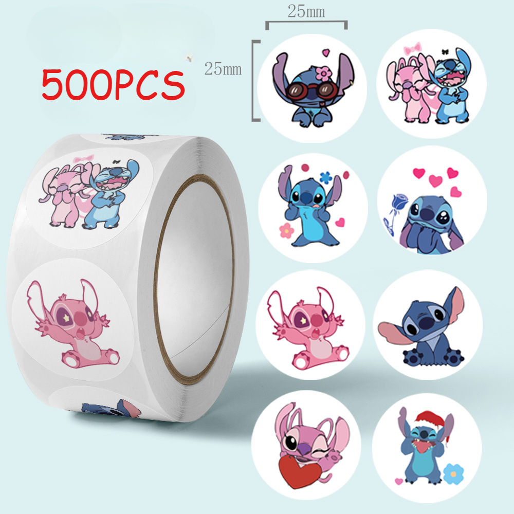 500 Stück/Rolle Disney Stitch Sealing Graffiti Aufkleber Niedliche Cartoon Anime Lilo & Stitch Aufkleber Runde Diy Dekor Album Tagebuch Labe