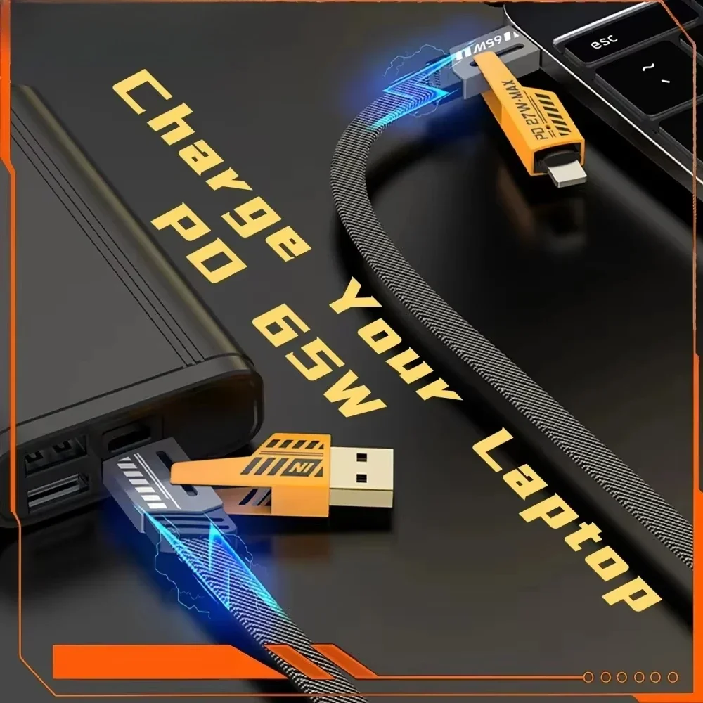 65W Multifunctional USB Data Cable 4 in 1 Type C Fast Charging Cord For iPhone 15 14 Pro Max Xiaomi 14 Samsung Type C Data wire